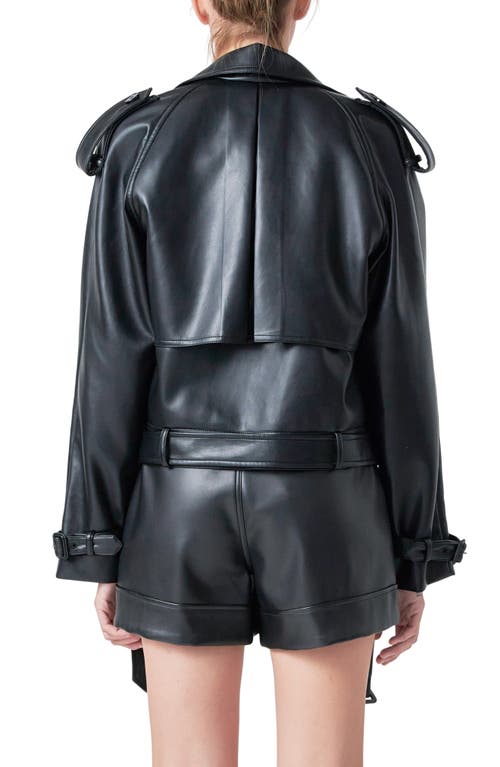 Grey Lab Faux Leather Trench Jacket In Black
