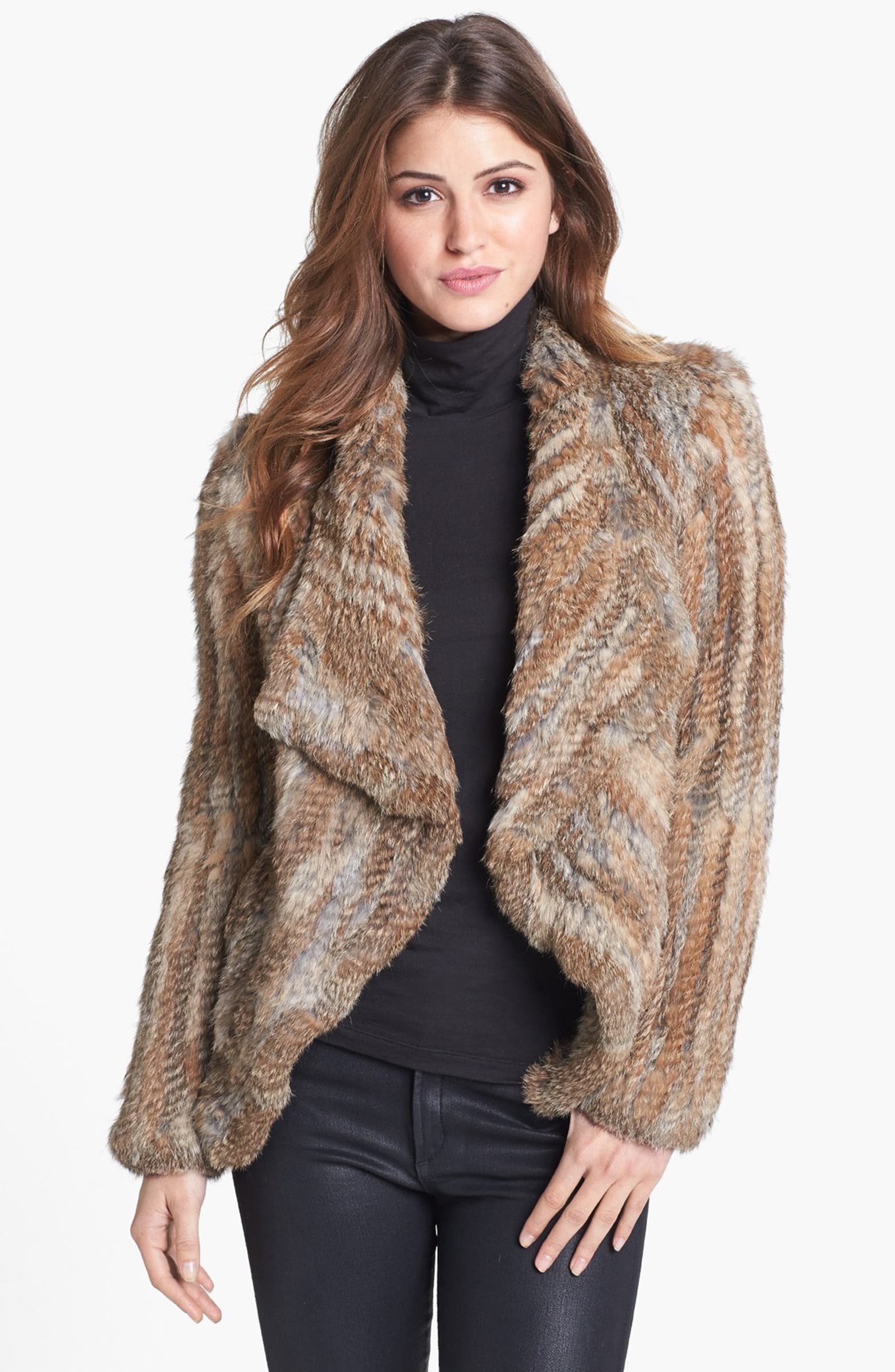 Belle Fare Genuine Rabbit Fur Covered Knit Jacket | Nordstrom