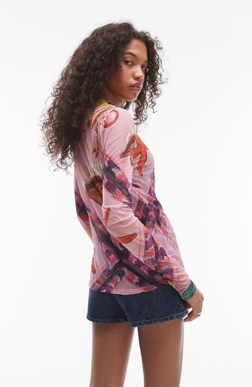 Shop Topshop Shell Print Long Sleeve Top In Pink Multi