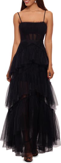 Betsy & Adam Tiered Tulle Ruffle Gown | Nordstrom