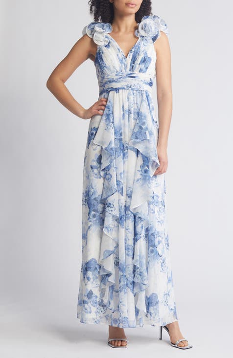Floral Ruffle Strap Gown