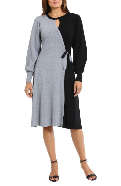 Maggy London Colorblock Faux Wrap Long Sleeve Sweater Dress Black/heather Grey at Nordstrom,