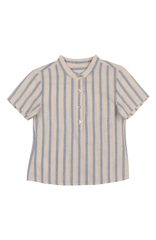 Manière Kids' Stripe Band Collar Henley in Sky Blue at Nordstrom, Size 6