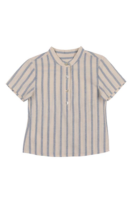 Maniere Manière Kids' Stripe Band Collar Henley In Sky Blue