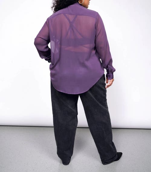 Wildfang The Empower Sheer Long Sleeve Tuxedo Button Up In Plum
