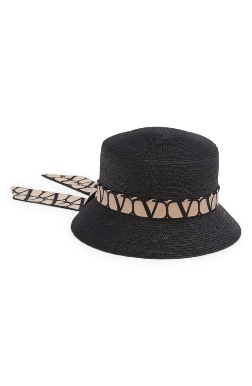 Valentino Garavani Vlogo Toile Twilly Straw Bucket Hat In Black