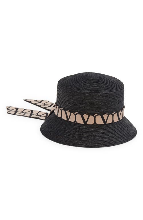 Shop Valentino Garavani Vlogo Toile Straw Bucket Hat In Y7h Nero/beige/nero