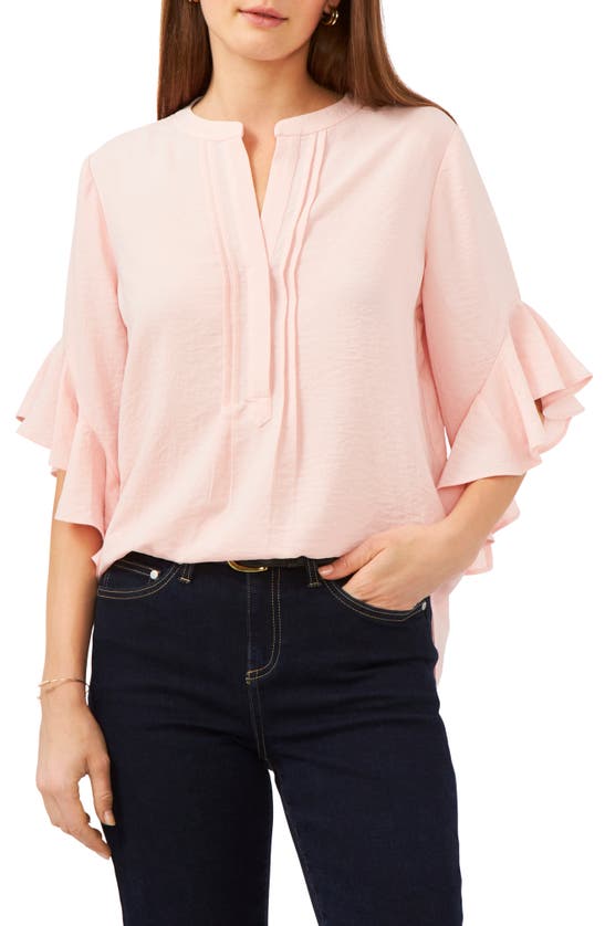 Vince Camuto Plus Size Ruffle Sleeve Henley Blouse In Fresh Pink