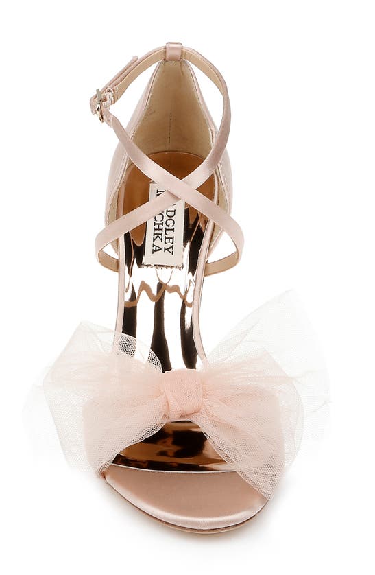 Badgley Mischka Nessie Satin Bow Ankle-strap Sandals In Soft Blush