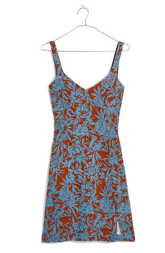 Shop Madewell Floral Sweetheart Neck Linen Minidress In Blue Isle