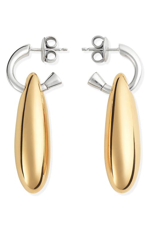 Bottega Veneta Small Ellipse Drop Hoop Earrings In 8119 Silver/yellow Gold