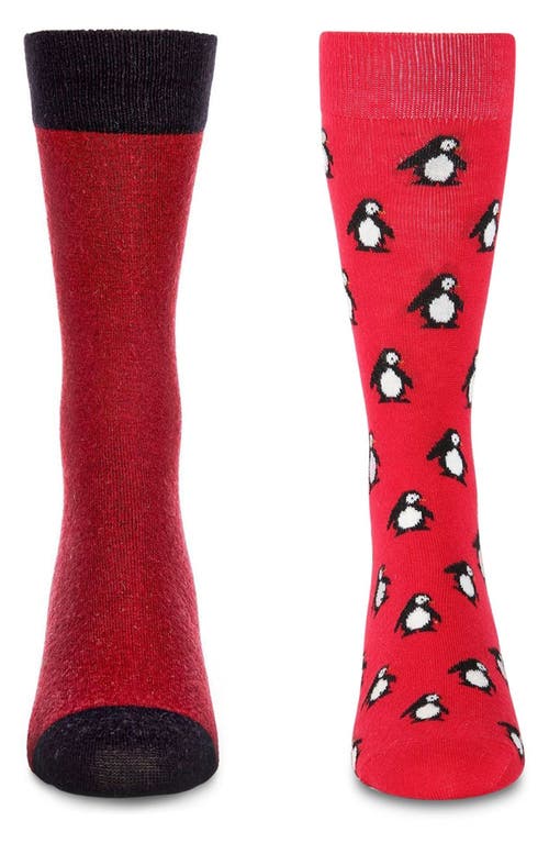 Memoi Assorted 2-pack Crew Socks In Black-red