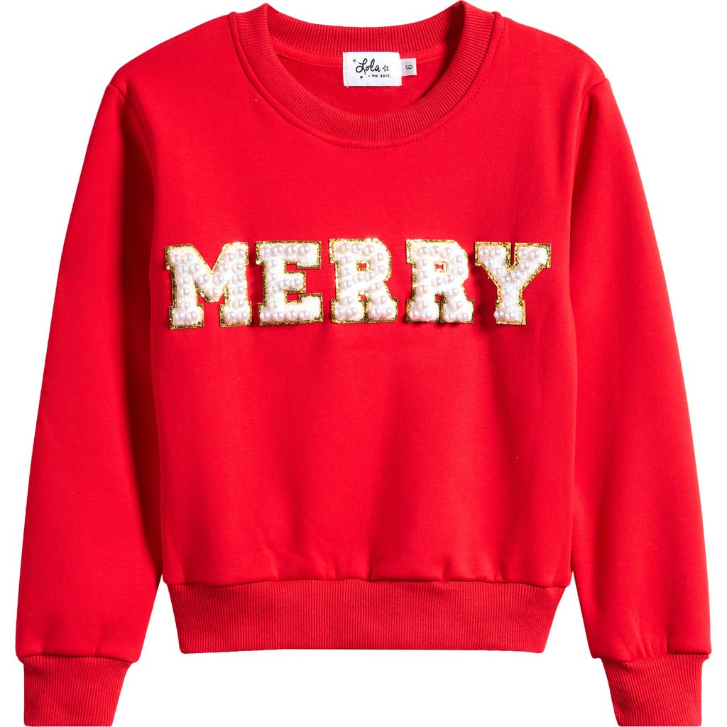 LOLA + THE BOYS LOLA + THE BOYS KIDS' MERRY FAUX PEARL ACCENT HOLIDAY GRAPHIC SWEATSHIRT