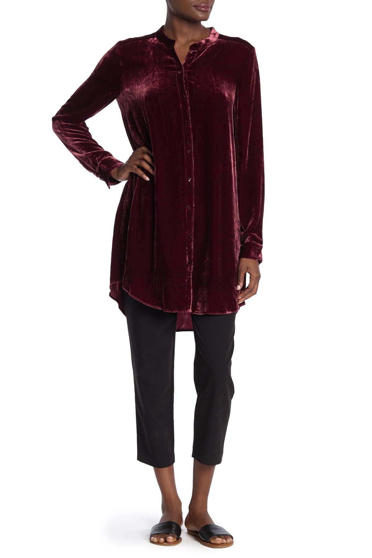 eileen fisher long velvet shirt