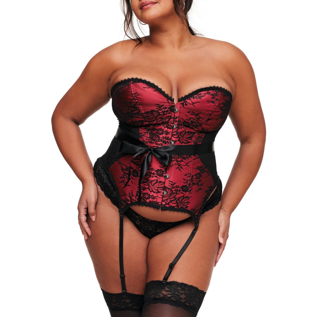 Adore Me Jasmine Boned Corset & Thong Set In Black