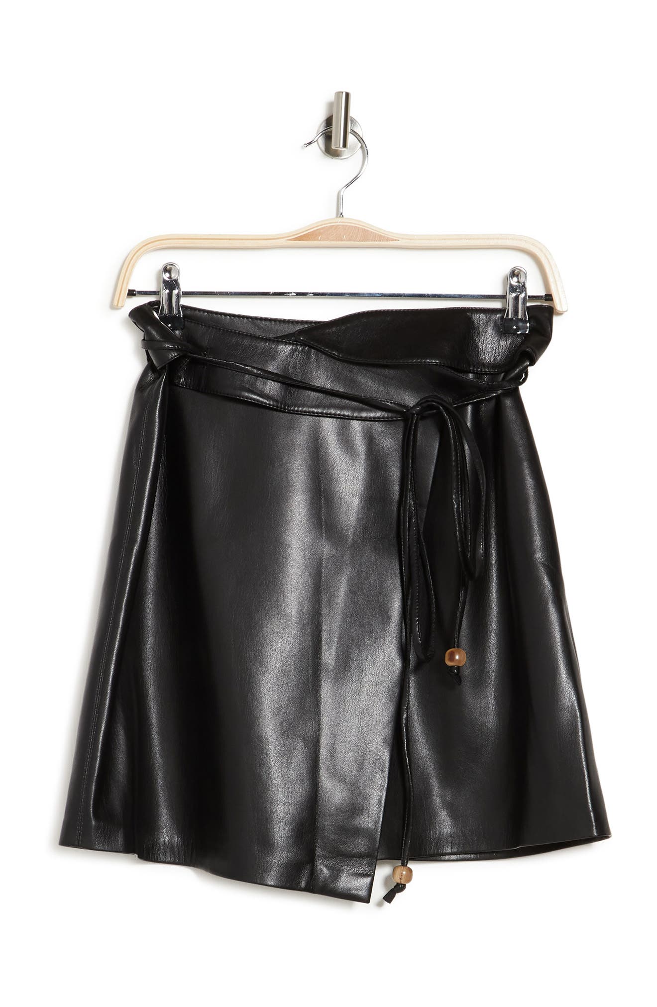 Nanushka Sekoya Faux Leather Wrap Mini Skirt In Black
