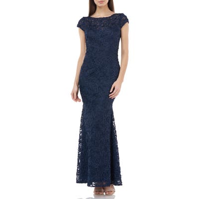 Js Collections Soutache Mesh Gown, Blue