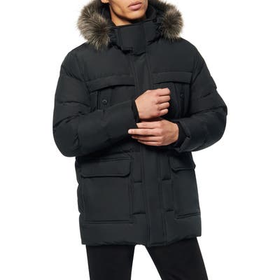 Marc New York Pembroke Faux Fur Trim Down & Feather Fill Quilted Coat, Black