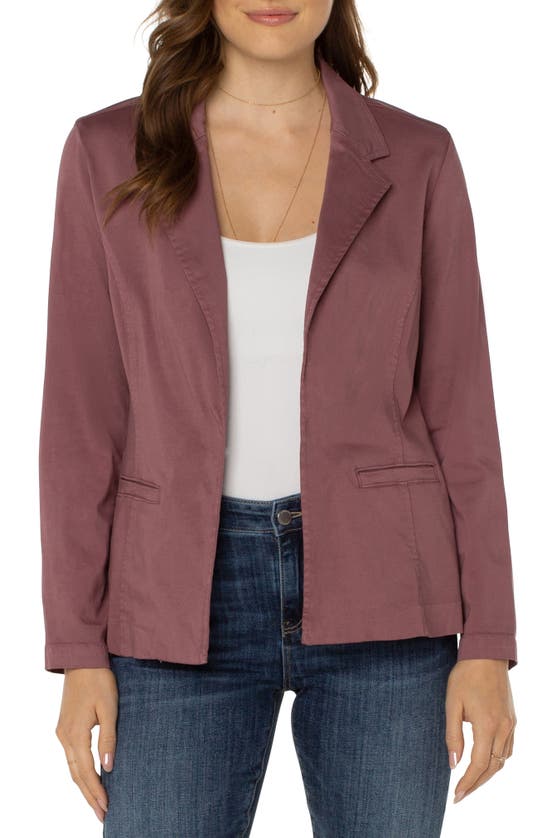 Liverpool Los Angeles Fitted Open Front Twill Blazer In Victorian Mauve