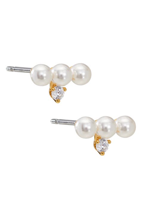 Imitation Pearl & Cubic Zirconia Stud Earrings