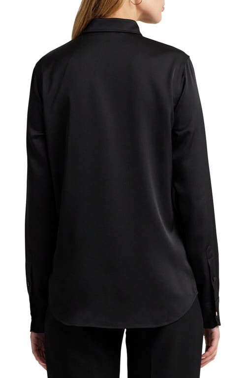 Shop Lauren Ralph Lauren Classic Fit Satin Charmeuse Shirt In Black