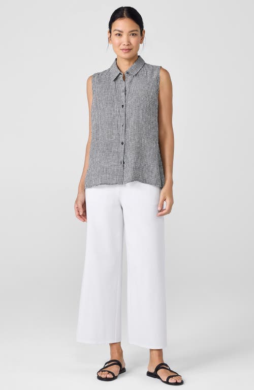 Shop Eileen Fisher Classic Gingham Sleeveless Organic Linen Button-up Shirt In Black/white