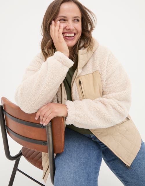 Shop Fatface Plus Size Honey Fleece Quilted Jacket In Dark Natural