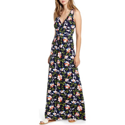 Loveappella Surplice Floral Jersey Maxi Dress, Blue