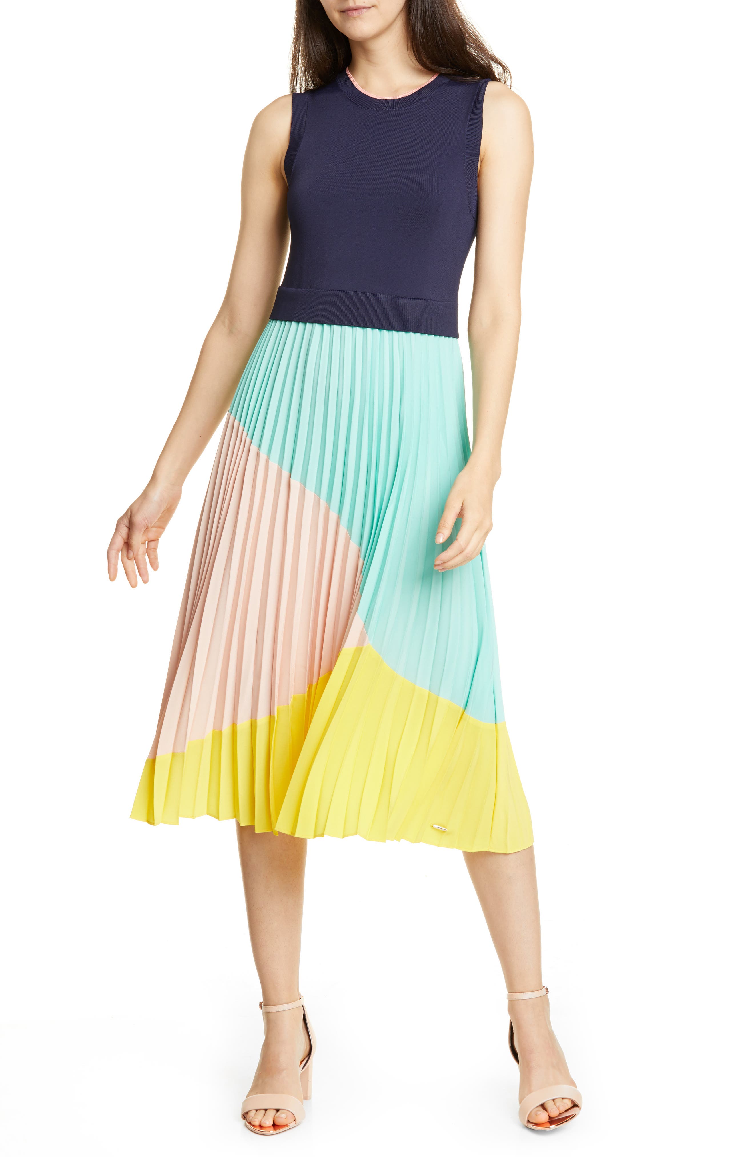 ted baker yellow pleated dress