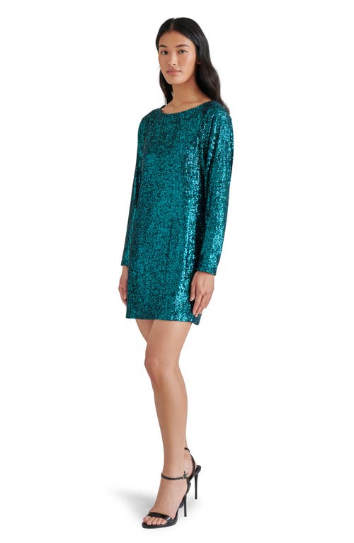 Shop Steve Madden Ginger Sequin Long Sleeve Minidress In Deep Teal