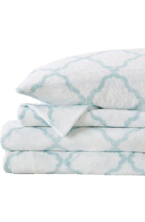 Shop Woven & Weft Printed Plush Velour Sheet Set In Lattice - White/blue