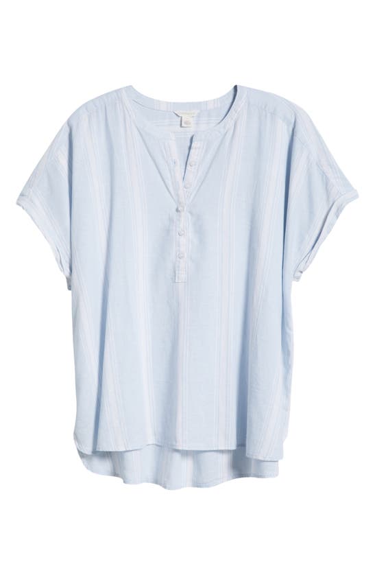 Shop Caslon Short Sleeve Linen Blend Popover Top In Blue Skyway Bon Stripe