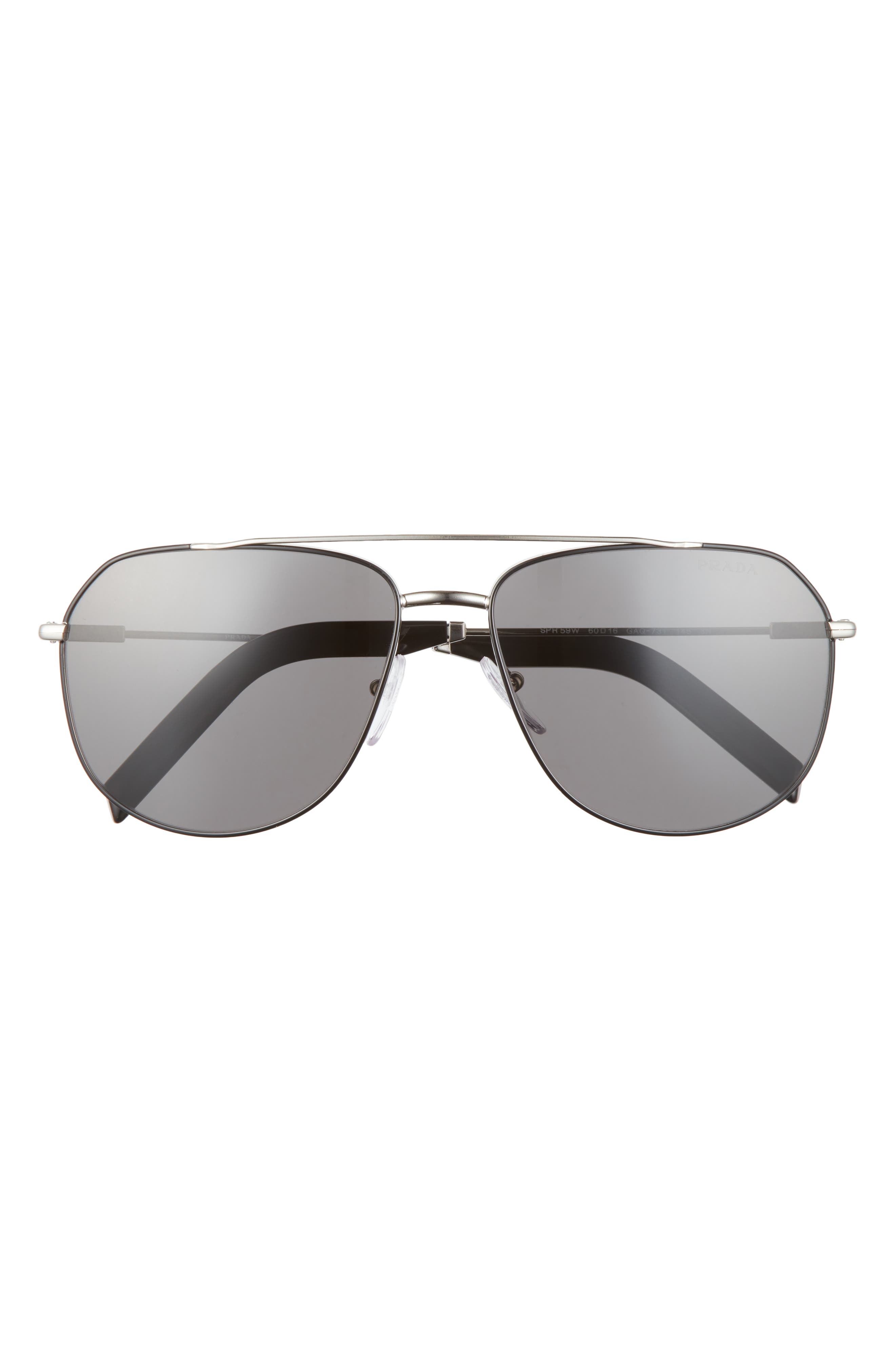 Prada 60mm Aviator Sunglasses in Silver/black/Dark Grey at Nordstrom