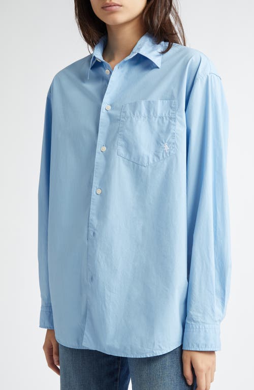 Shop Sporty And Rich Sporty & Rich Embroidered Logo Cotton Button-up Shirt In Sky Blue