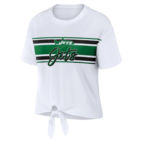 Wear By Erin Andrews White New York Jets Front Tie Retro T-shirt In White