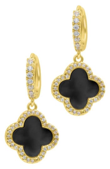 Adornia Crystal Halo Clover Drop Earrings In Gold/black