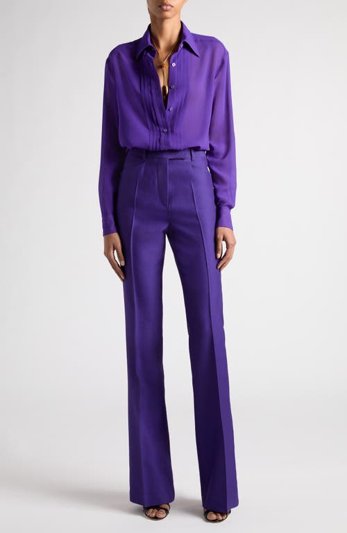 Shop Tom Ford Pleated Silk Georgette Button-up Shirt In Bright Purple