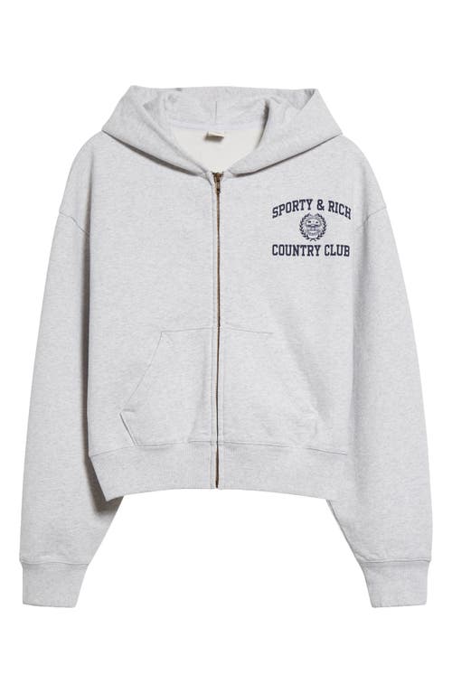 Shop Sporty And Rich Sporty & Rich Crest Cotton Graphic Zip-up Hoodie In Heather Gray