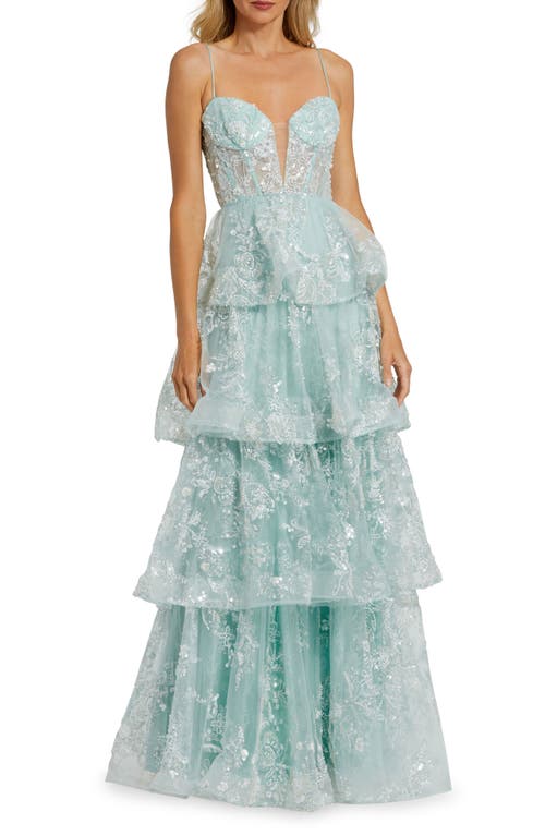 Mac Duggal Beaded Appliqué Tiered Gown Mint at Nordstrom,