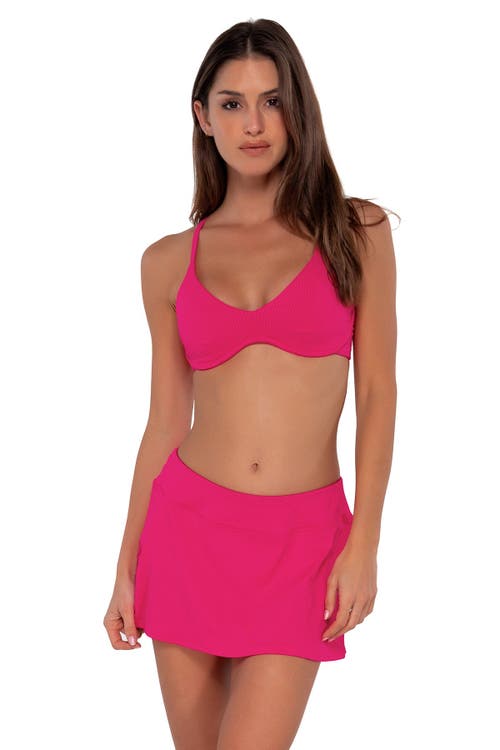Sunsets Printed Sporty Skirted Bikini Bottom In Begonia Sandbar Rib