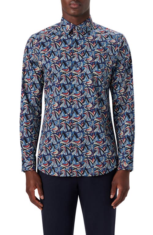 Bugatchi Shaped Fit Abstract Print Stretch Cotton Button-Up Shirt in Cobalt