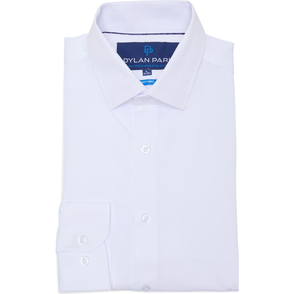 Dylan Park Slim Fit Perfect Stretch Long Sleeve Button Down Shirt In White