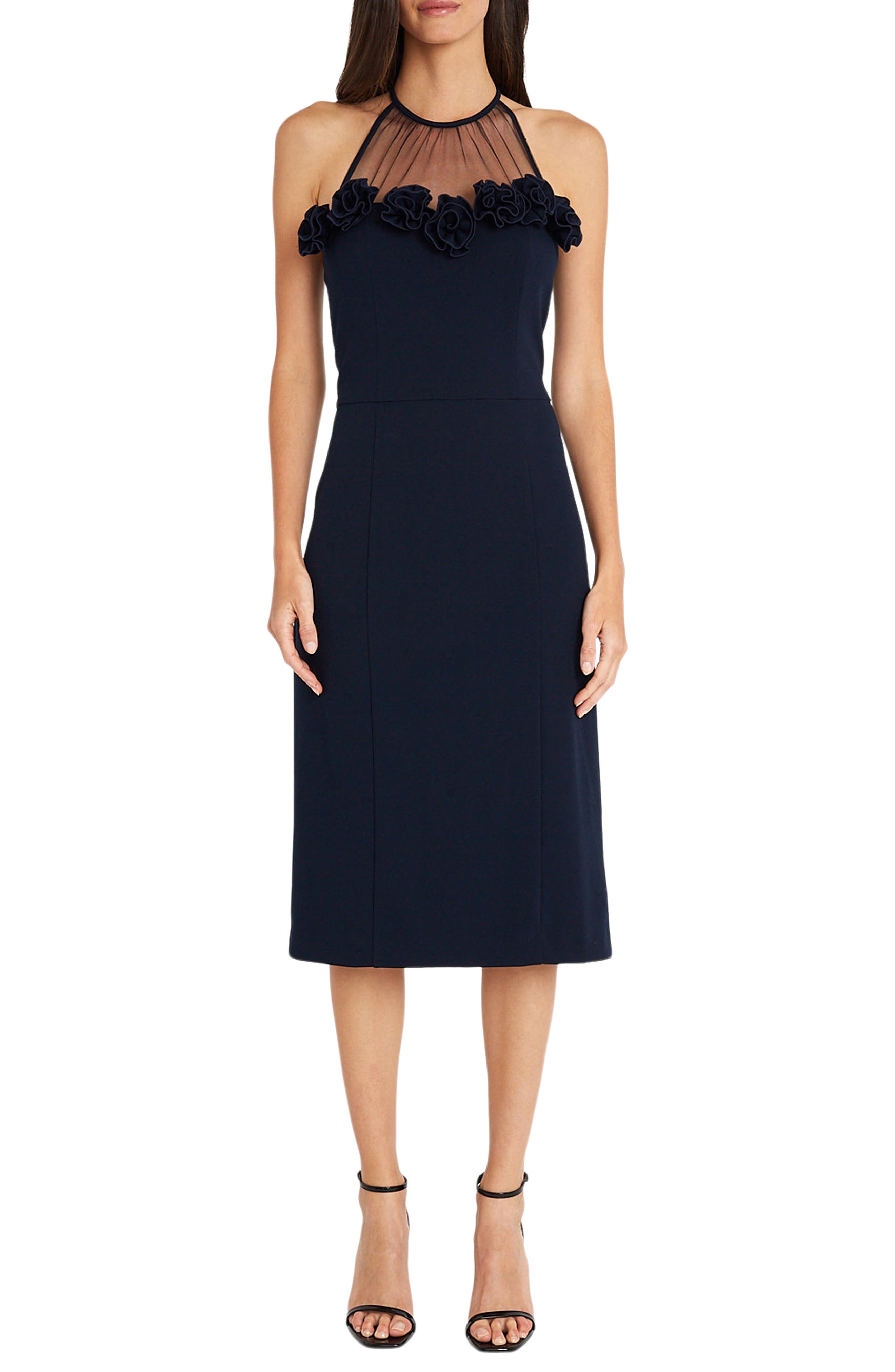 Robe Cocktail Maggy London Noire - Dos Illusion Plissé, Taille 2, Neuve Sans étiquettes