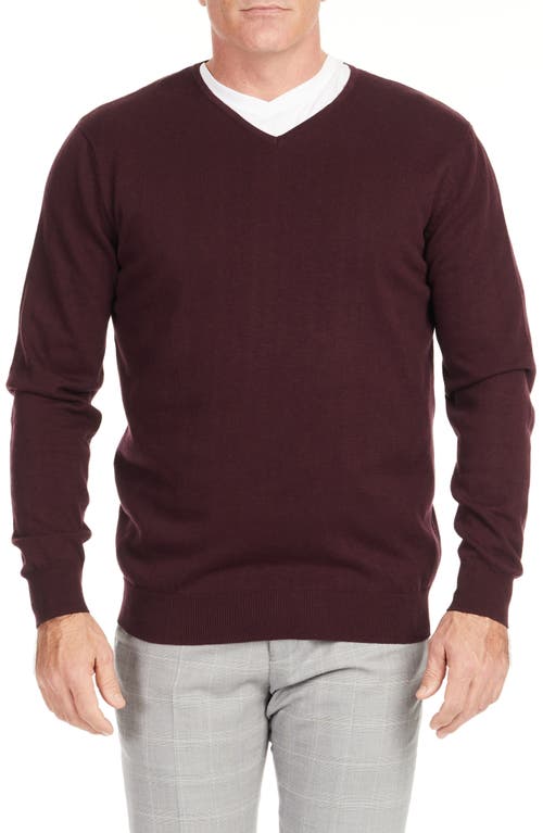 Johnny Bigg Essential V-Neck Cotton Sweater in Burgundy