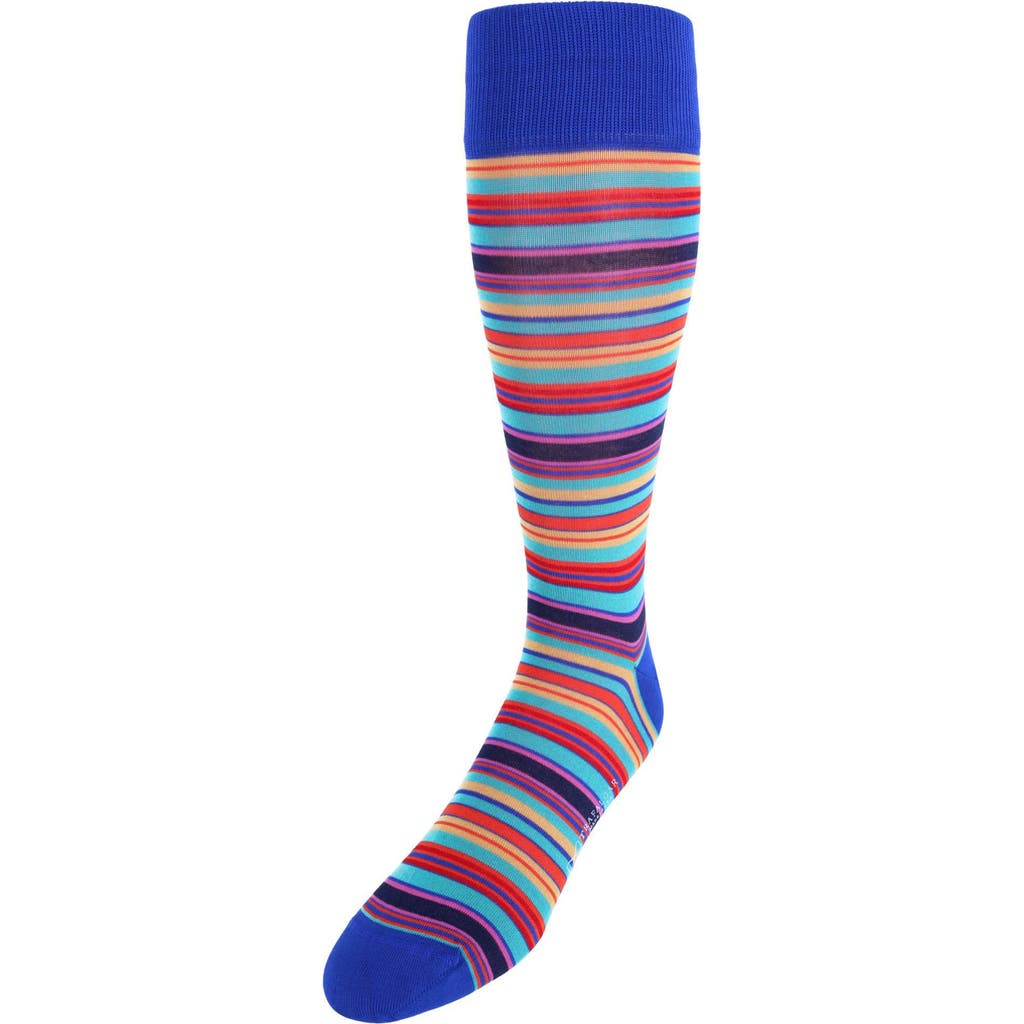 Trafalgar Brady Multi Stripe Mid-calf Mercerized Cotton Socks In Red/ Yellow/ Light Blue