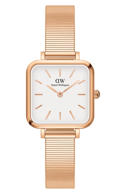 Daniel Wellington Quadro Studio Mesh Strap Watch, 22mm In Rose Gold/white