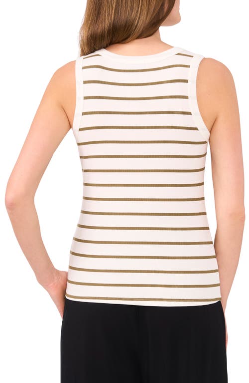 Halogen ® Stripe Rib Tank In Olive Branch/cream Stripe