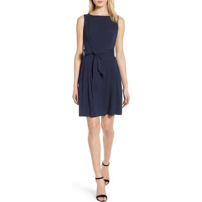 Anne Klein Seersucker Fit & Flare Dress, Blue