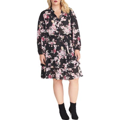 Plus Size Rachel Rachel Roy Ally Floral Print Long Sleeve Dress, Black