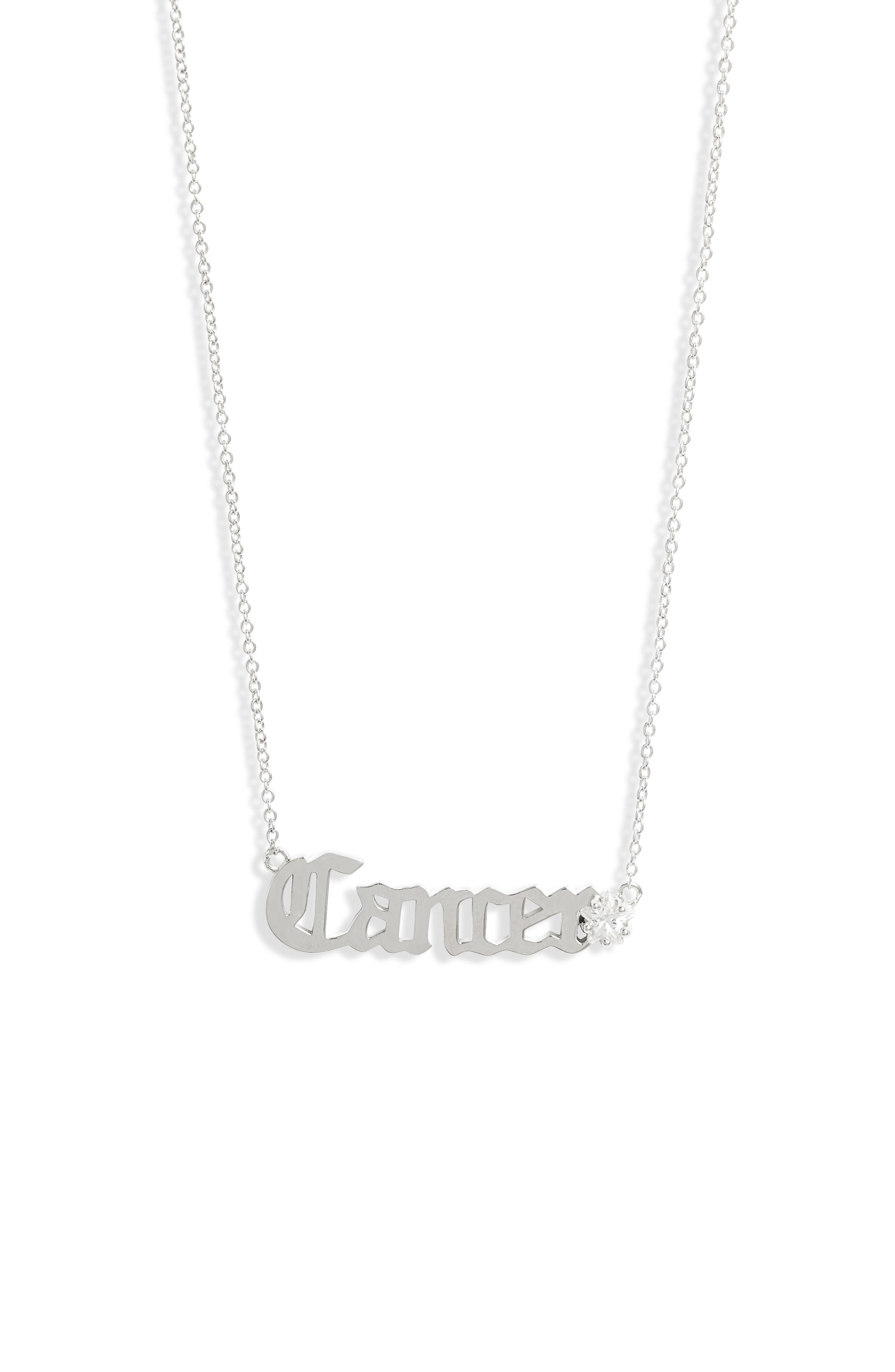 Melinda Maria Zodiac Script Pendant Necklace In Silver- Cancer